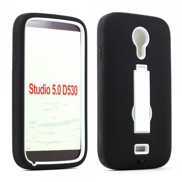 Wholesale BLU Studio 5.0 Armor Hybrid Case with Stand (Black White)